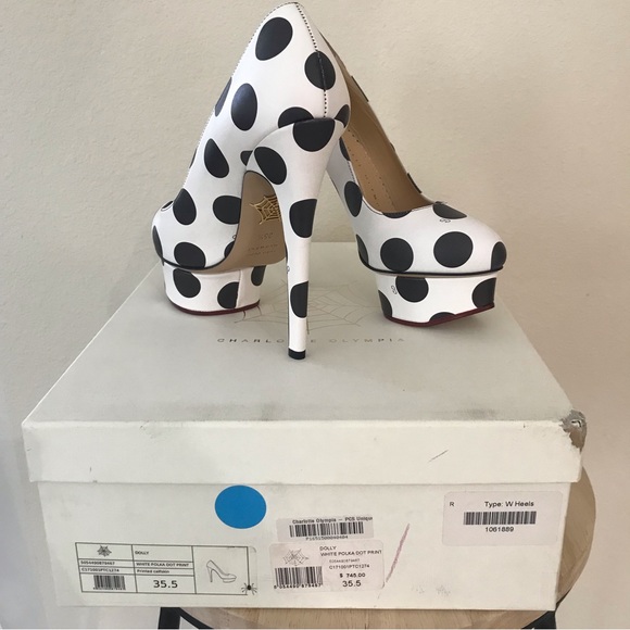 NIB! Rare! Charlotte Olympia Dolly Polka Dot Pump Heels 35.5 US 5.5 Black White - Picture 9 of 14